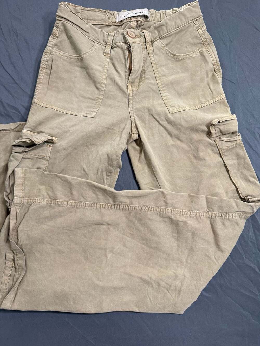 Love Trends Khaki Cargo Pants Women Utility Wide Leg Elastic Waist